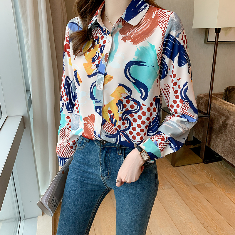 Long sleeve printing tops unique France style shirt for women