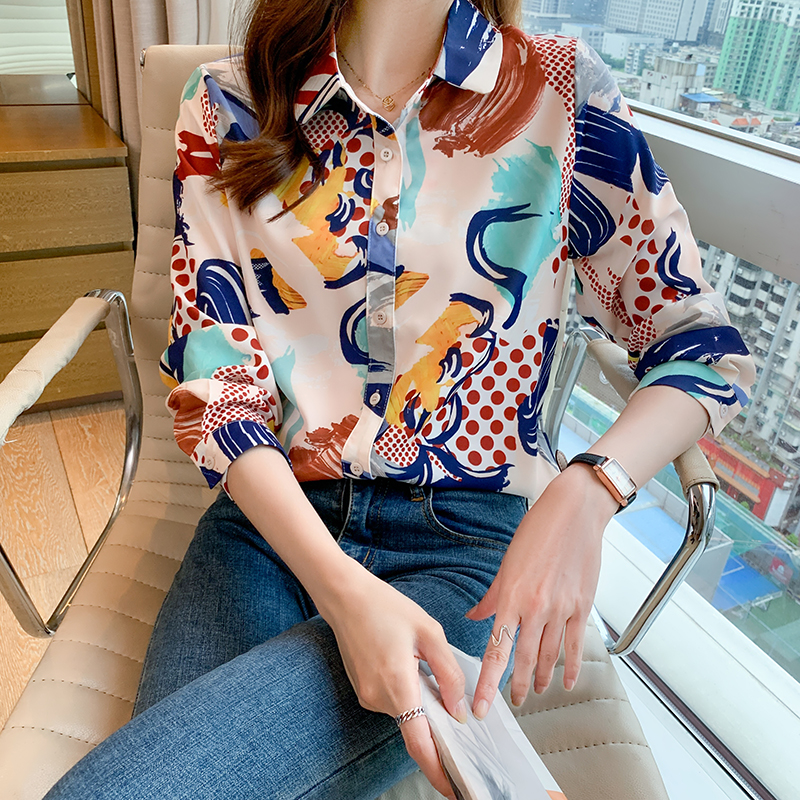 Long sleeve printing tops unique France style shirt for women