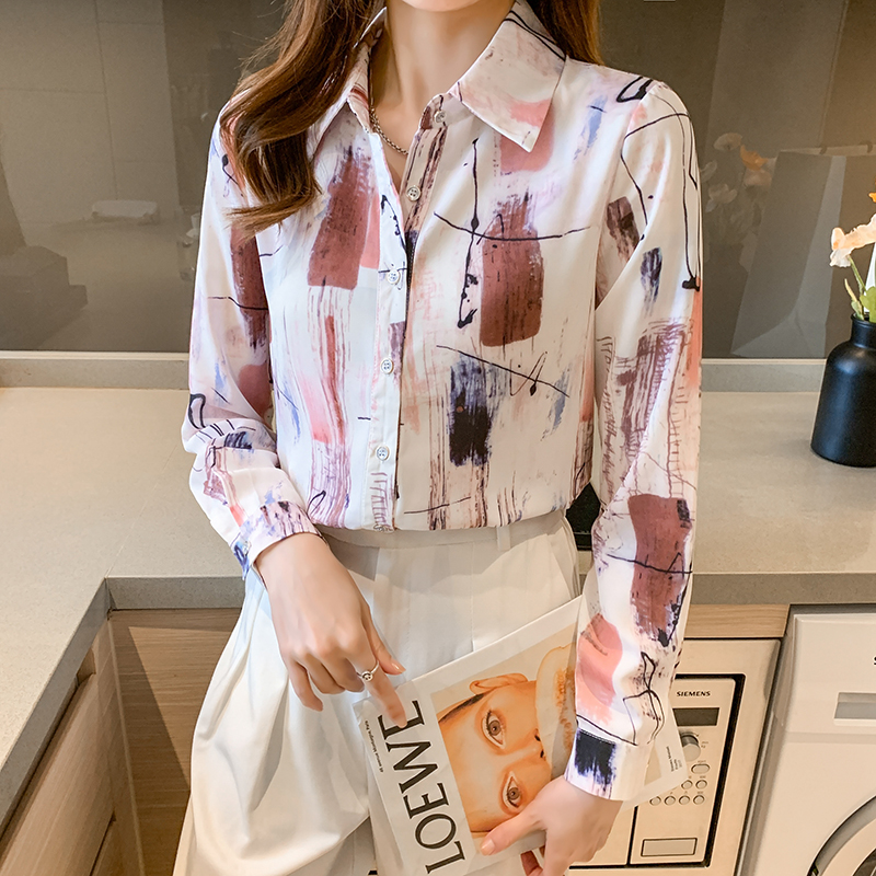 Mixed colors shirt splice chiffon shirt for women