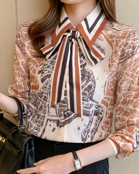 Bow minority tops autumn printing shirt for women