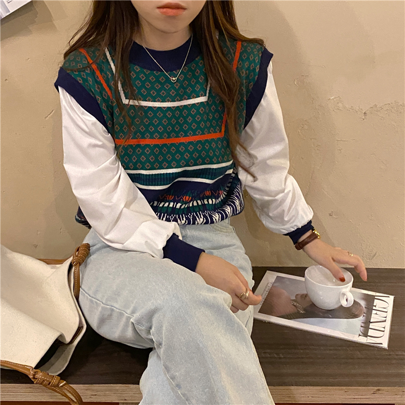 Retro loose Korean style sweater green long sleeve tops