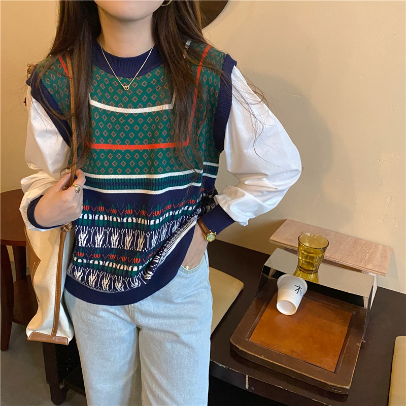 Retro loose Korean style sweater green long sleeve tops