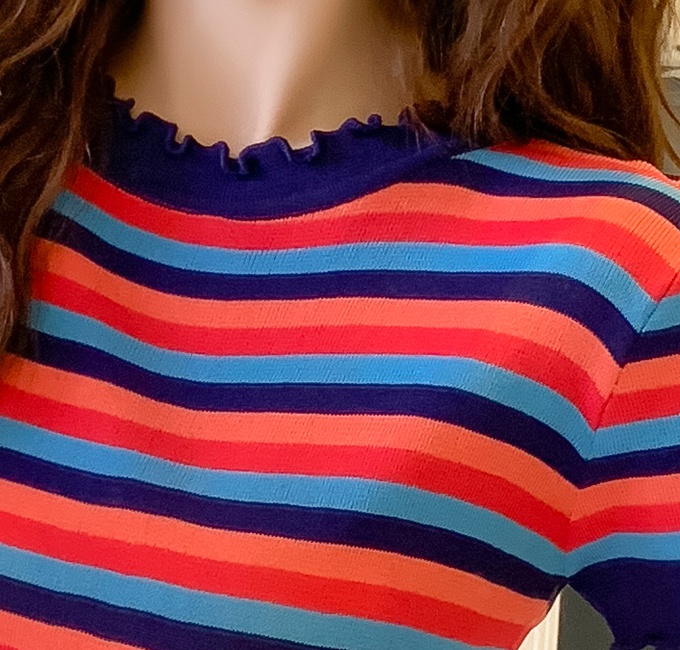 Fashion short sleeve collar stripe bottoming sweater for women