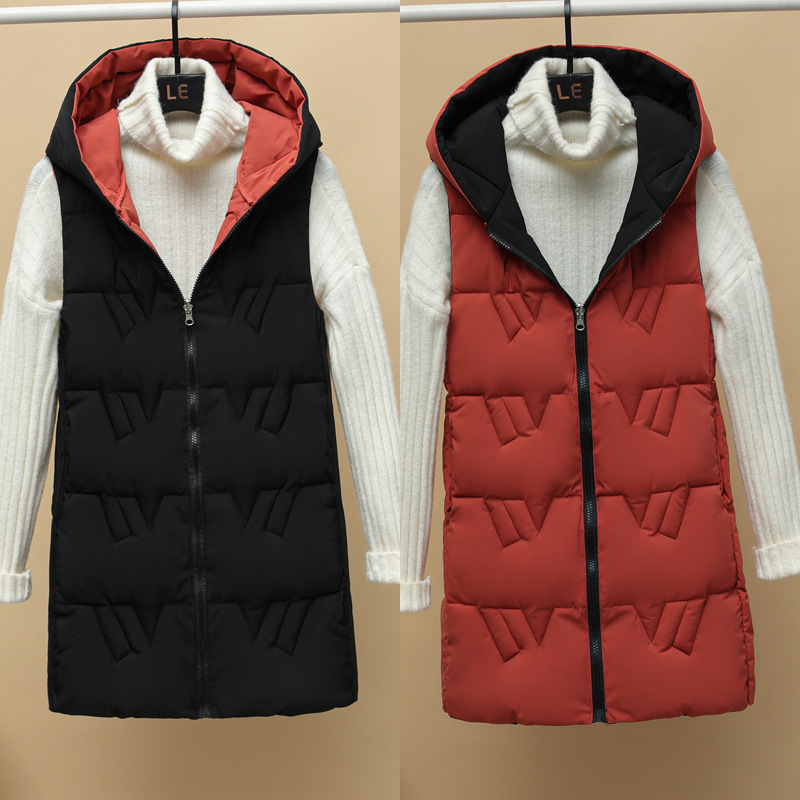 Thick hooded down cotton waistcoat for women