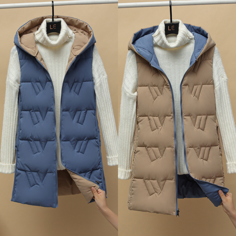 Thick hooded down cotton waistcoat for women