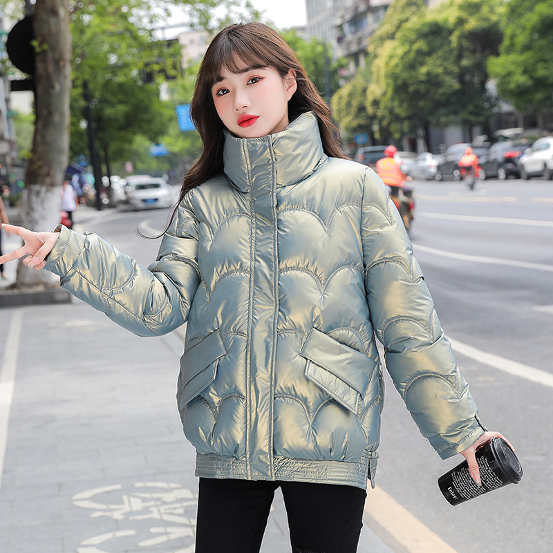 Glossy loose bread clothing thick Korean style coat for women