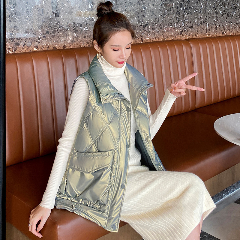 Glossy cotton coat autumn and winter vest for women