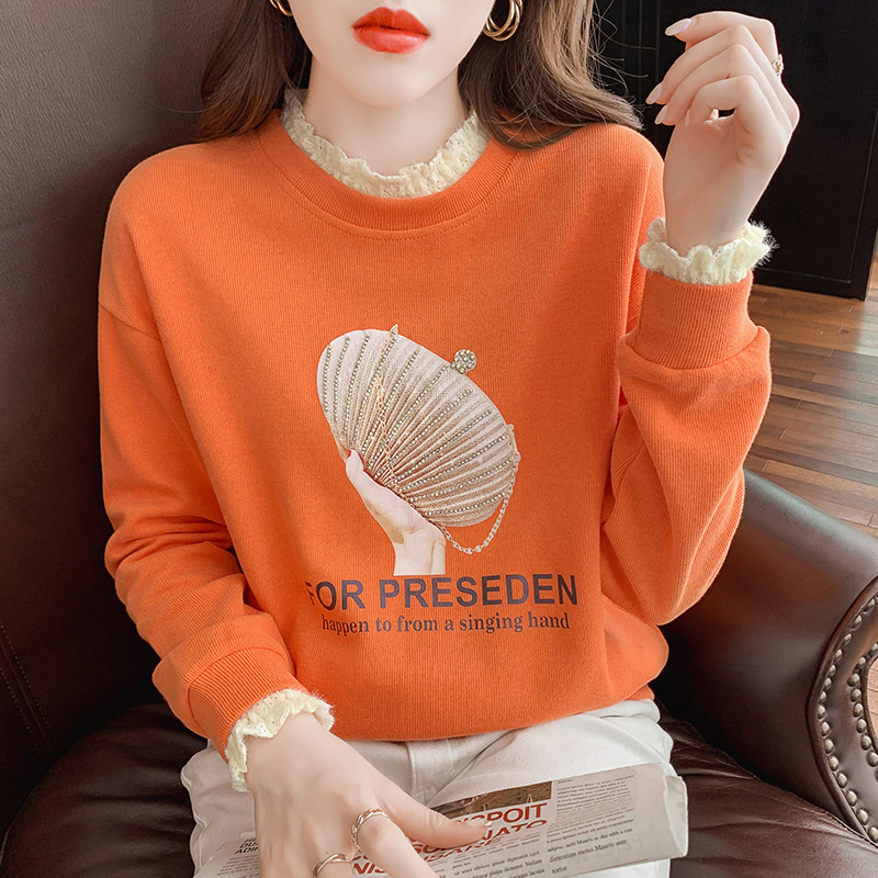 Pseudo-two autumn Western style hoodie loose thin tops