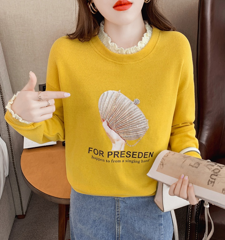 Pseudo-two autumn Western style hoodie loose thin tops
