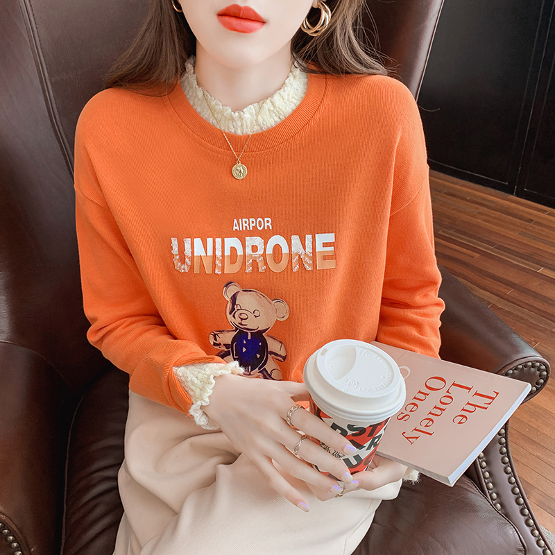 Thin Pseudo-two loose tops round neck long sleeve hoodie