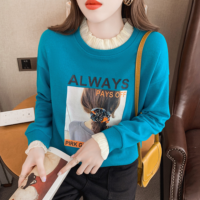 Long sleeve Pseudo-two hoodie thin bottoming shirt for women