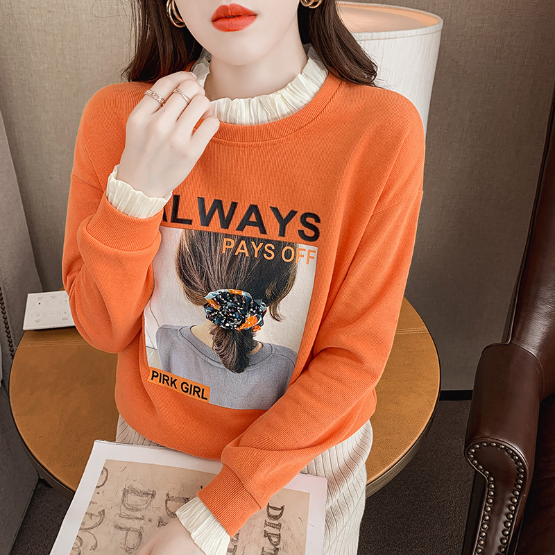 Long sleeve Pseudo-two hoodie thin bottoming shirt for women