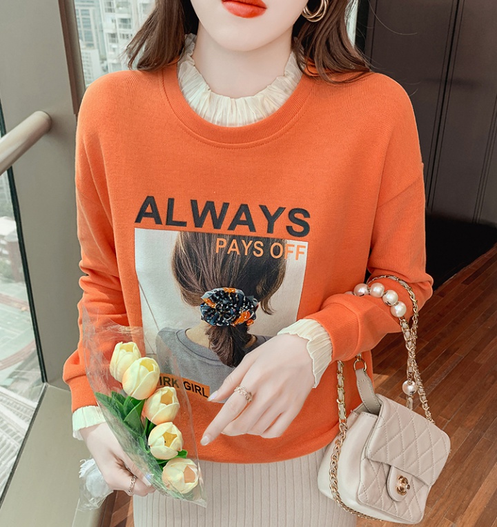 Long sleeve Pseudo-two hoodie thin bottoming shirt for women