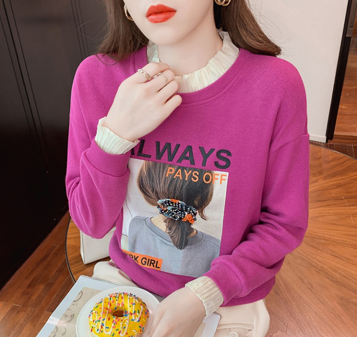 Long sleeve Pseudo-two hoodie thin bottoming shirt for women