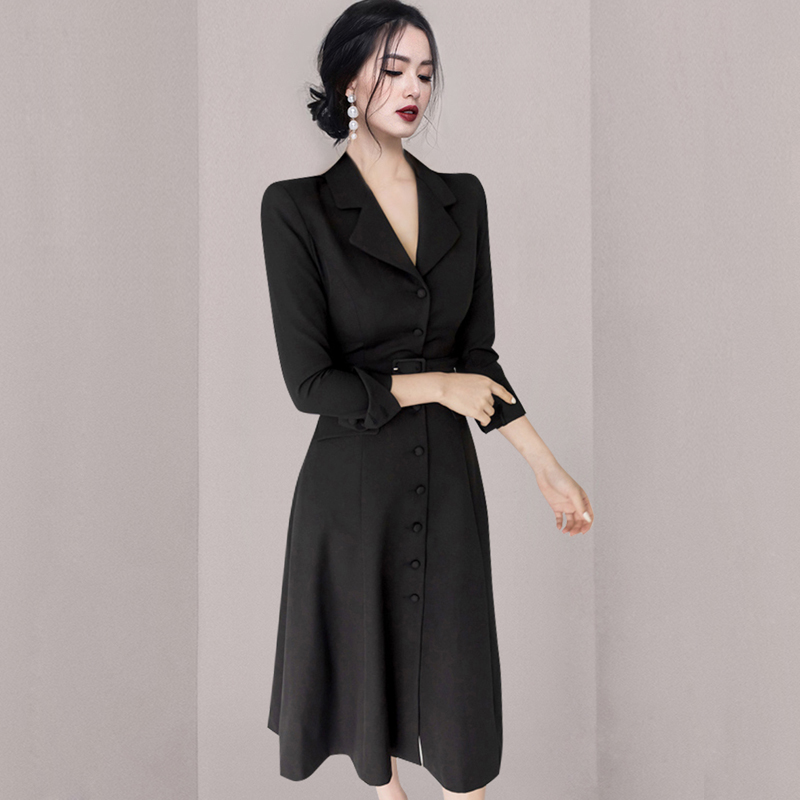 Black dress pinched waist business suit for women