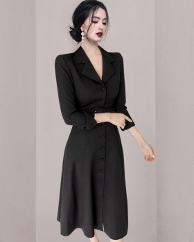 Black dress pinched waist business suit for women