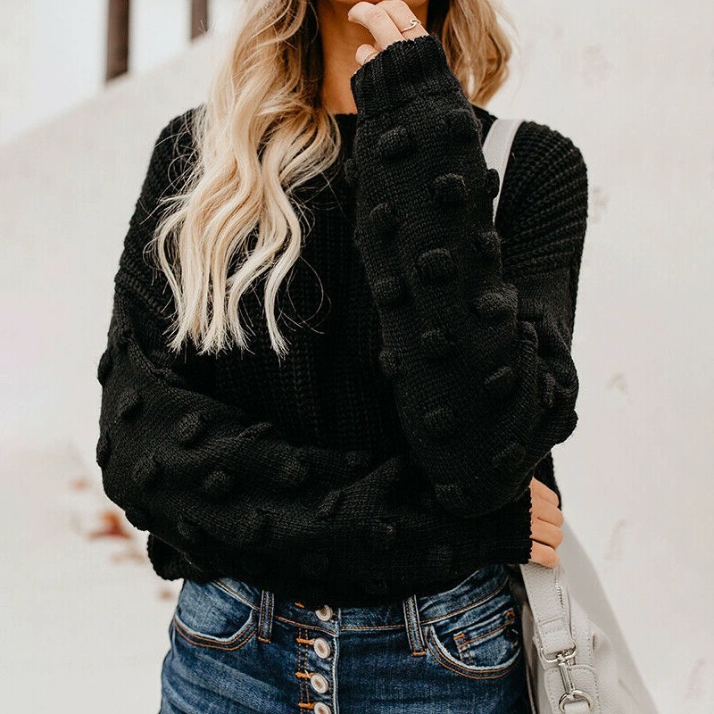 Navel knitted loose thick puff sleeve sweater
