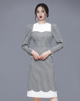 Elegant Korean style slim temperament lapel dress for women