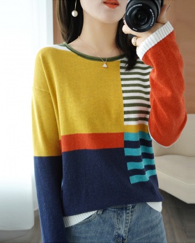Casual loose bottoming shirt stripe thin sweater for women