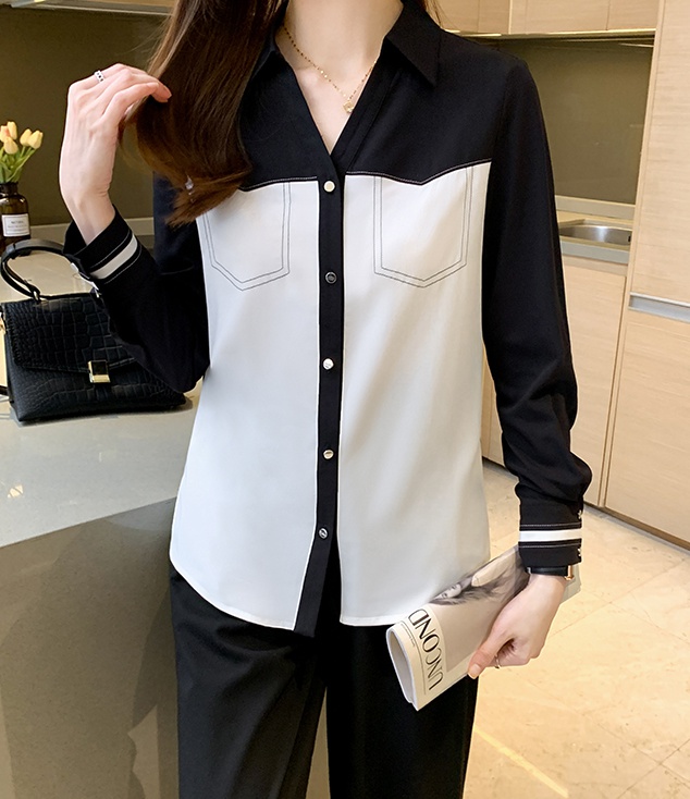 Splice autumn long sleeve tops chiffon profession shirt for women