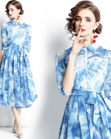 Blue autumn shirt printing dress