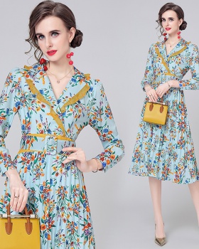 Long sleeve printing dress pleated autumn business suit for women