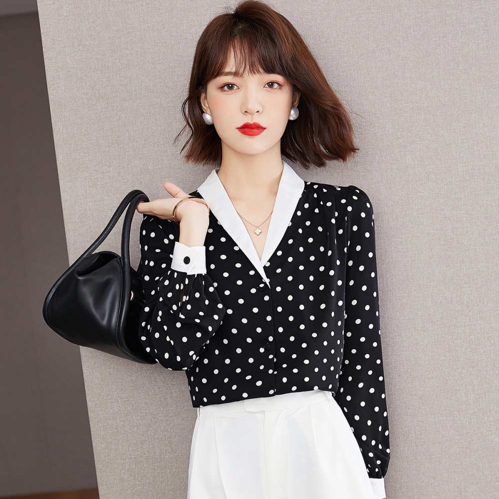 Polka dot long sleeve chiffon shirt bottoming autumn tops