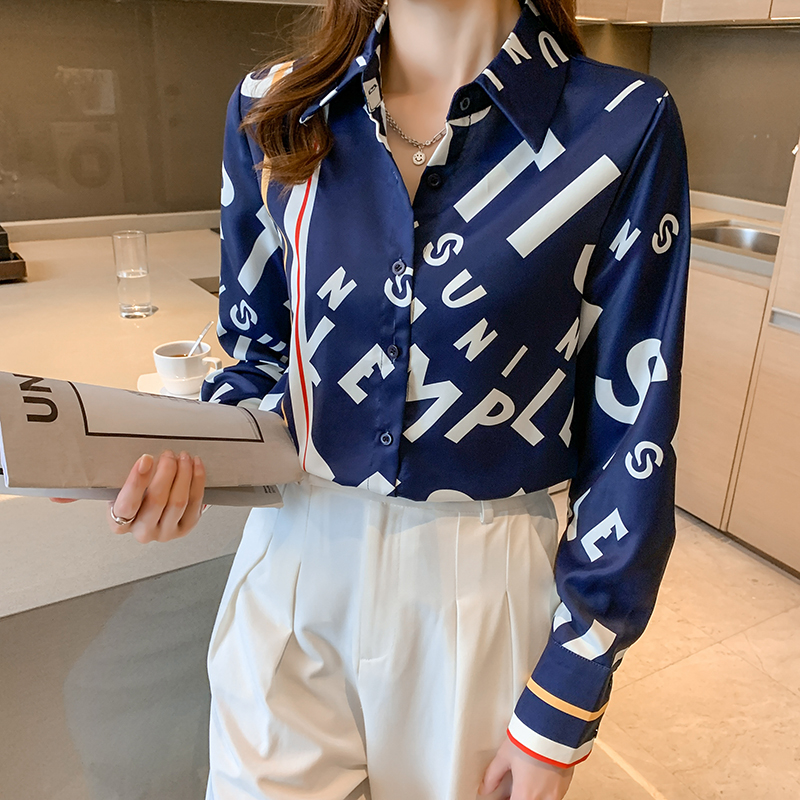 Letters commuting chiffon shirt mixed colors shirt for women