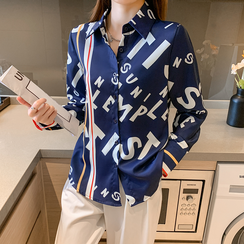 Letters commuting chiffon shirt mixed colors shirt for women