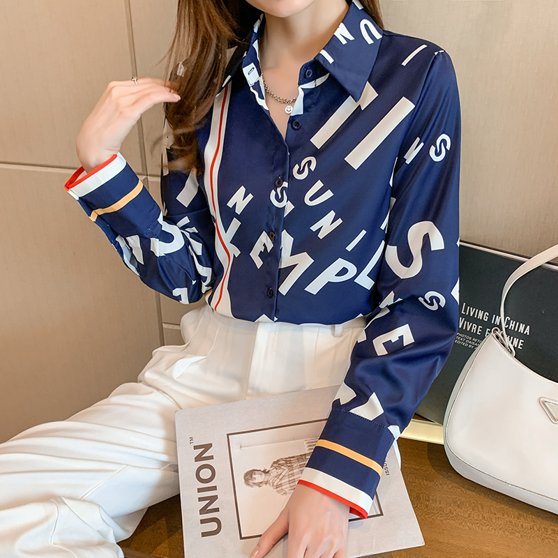 Letters commuting chiffon shirt mixed colors shirt for women