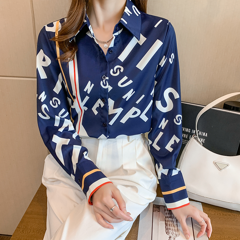 Letters commuting chiffon shirt mixed colors shirt for women