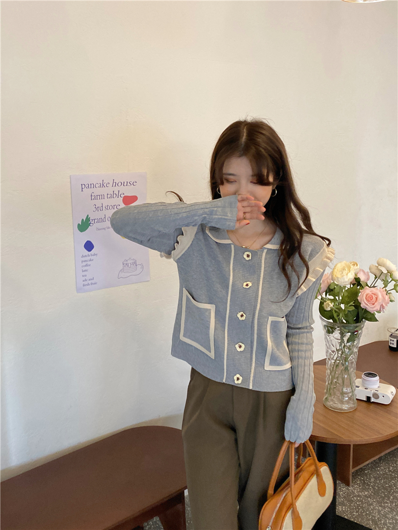 Flowers buckle Korean style coat mixed colors tops