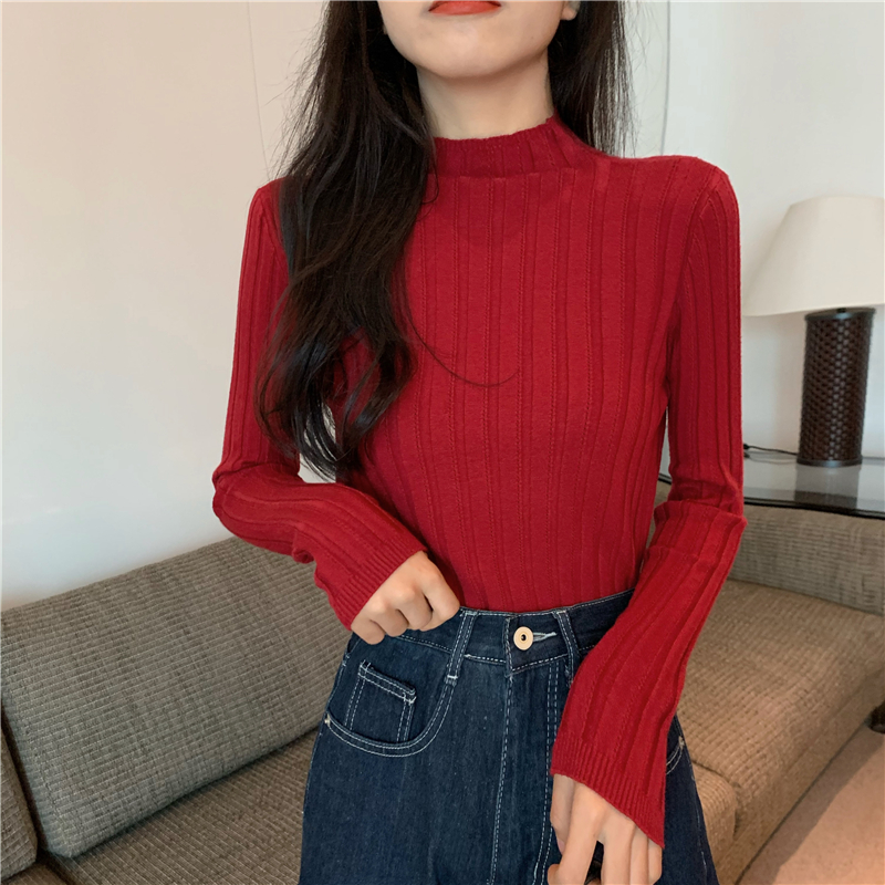 Long sleeve slim bottoming shirt retro pullover sweater