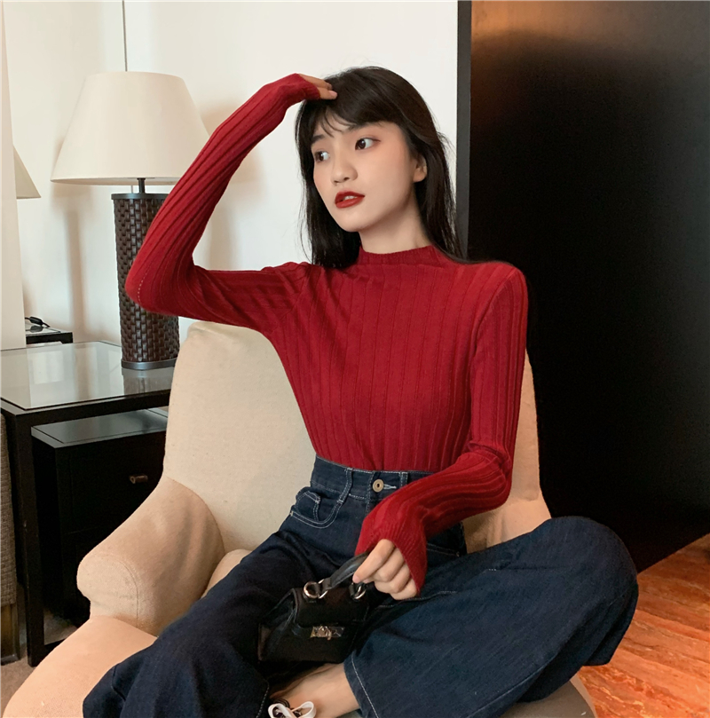 Long sleeve slim bottoming shirt retro pullover sweater