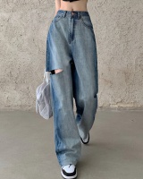 Holes retro gradient long pants fashion high waist jeans