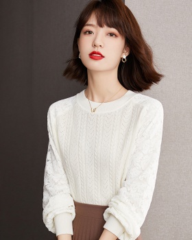 Autumn lantern sleeve sleeve lace wool sweater for women