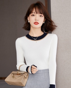 Stripe collar bottoming shirt sweater for women