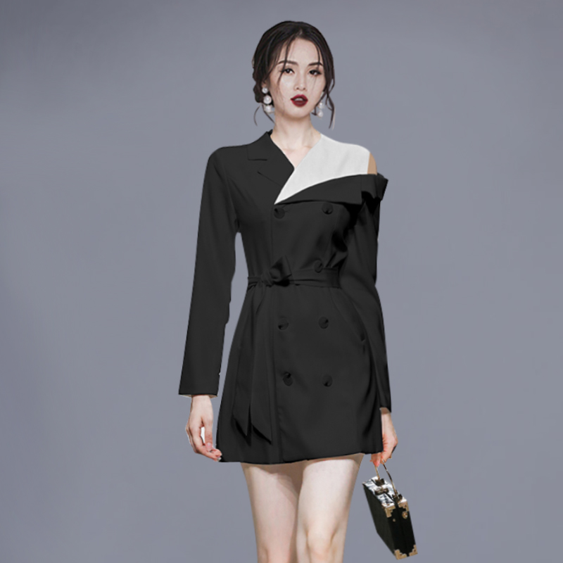 Korean style light slim coat double-breasted autumn dress
