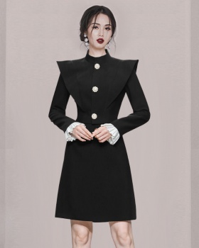 Ladies temperament autumn dress fashion black tops 2pcs set