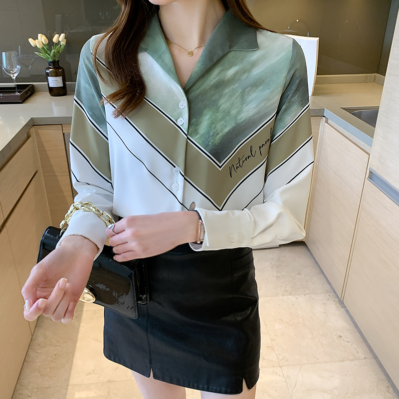 Autumn chiffon tops soft long sleeve shirt for women
