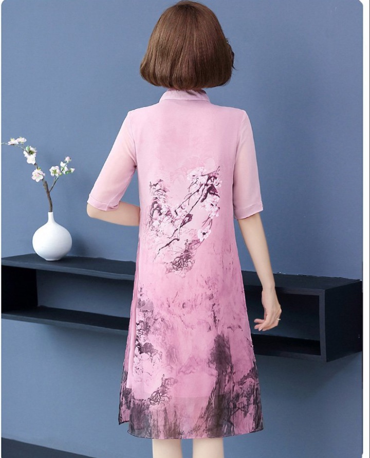 Thin chiffon long dress middle-aged cheongsam for women