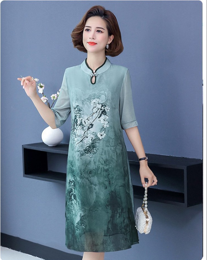 Thin chiffon long dress middle-aged cheongsam for women