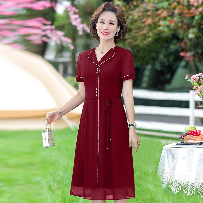 Western style middle-aged summer Cover belly dress