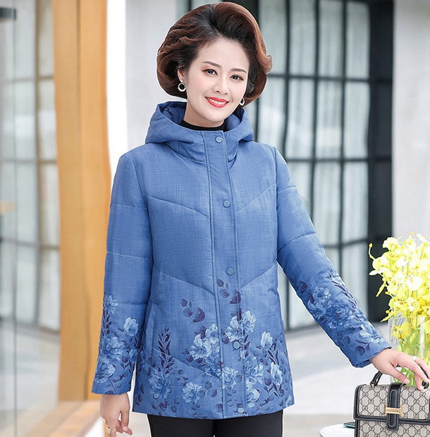 Middle-aged hooded coat winter thick cotton coat for women