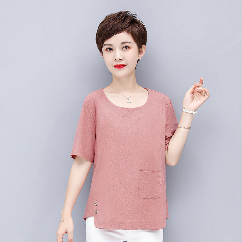 Summer middle-aged tops loose pure cotton T-shirt