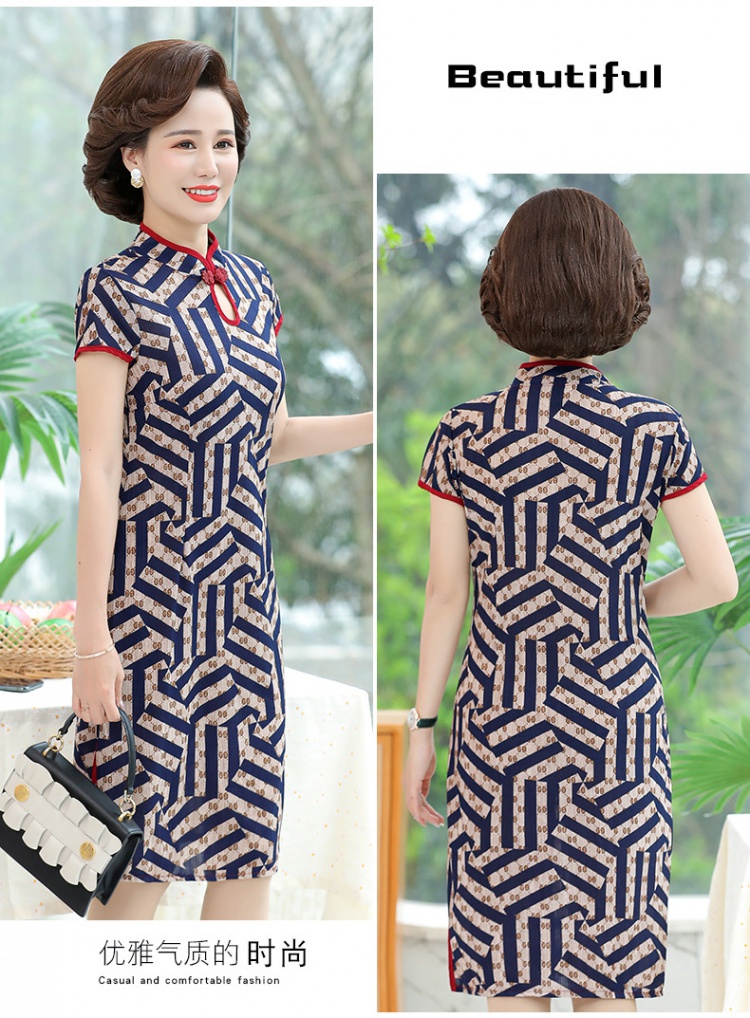 Middle-aged cheongsam short sleeve dress for women