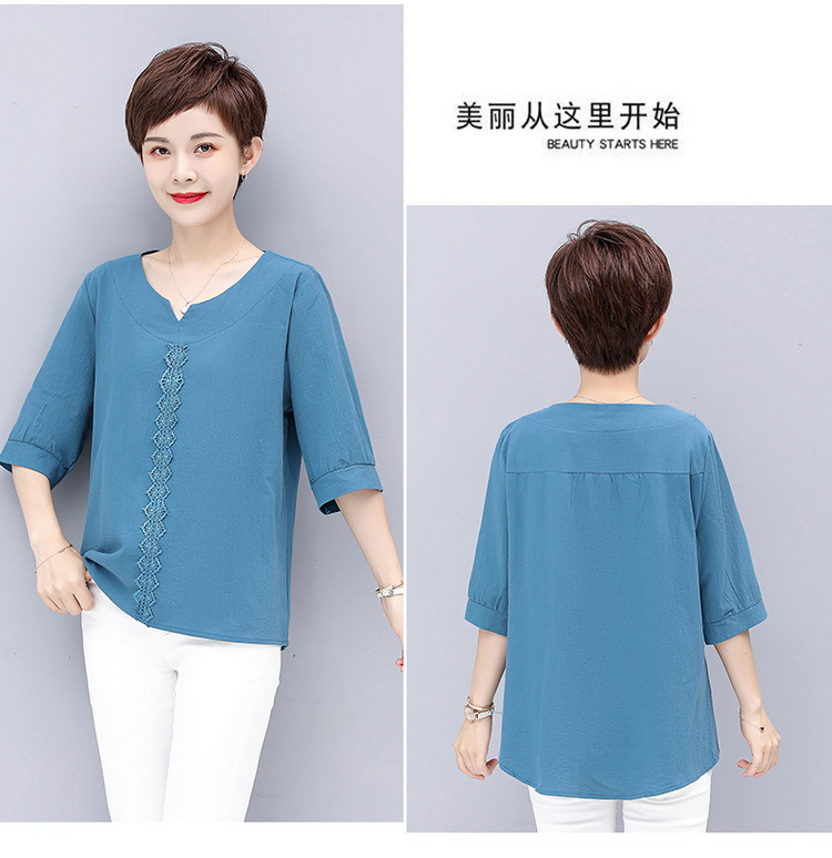 Western style middle-aged T-shirt cotton loose tops