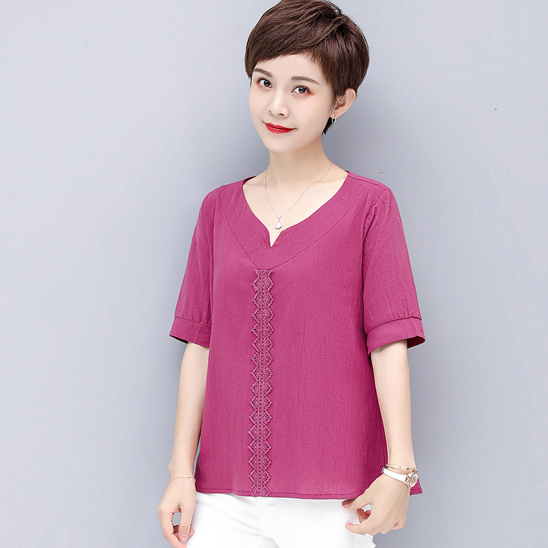 Western style middle-aged T-shirt cotton loose tops