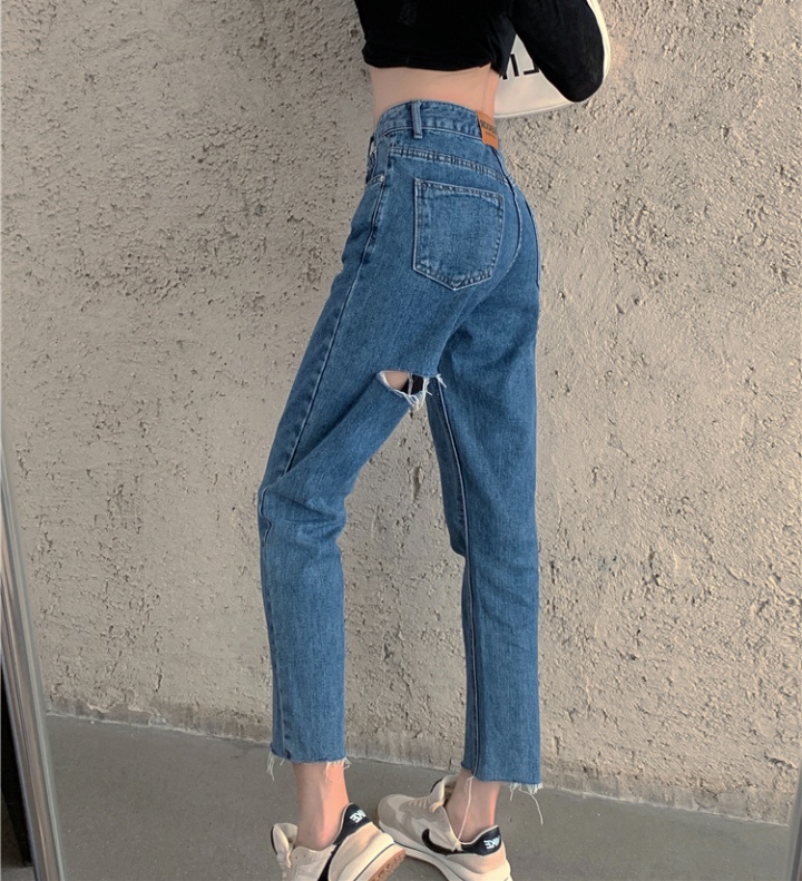 Straight holes personality jeans fashion burr pants