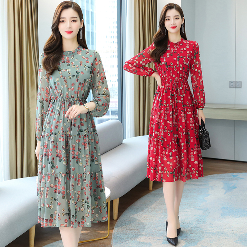 Chiffon floral spring and summer autumn dress for women